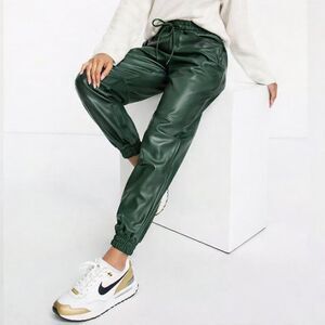 Abercrombie & Fitch Forest Green Faux Leather Drawstring Jogger Pants Size Large